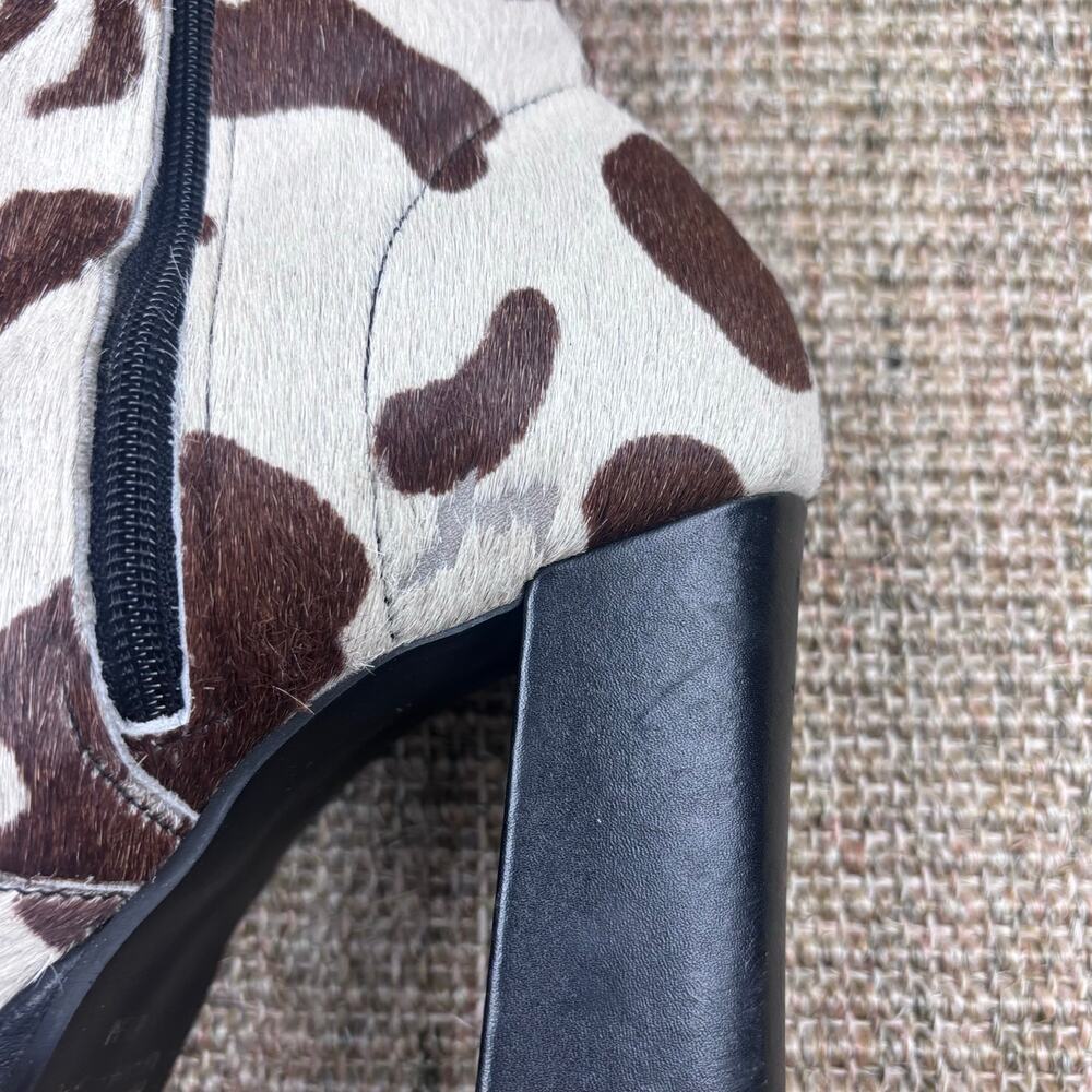 🐄 Calf Hair Cow Print Platform Ankle Boots | Size 8.5 | Brown & White - Picture 6 of 10